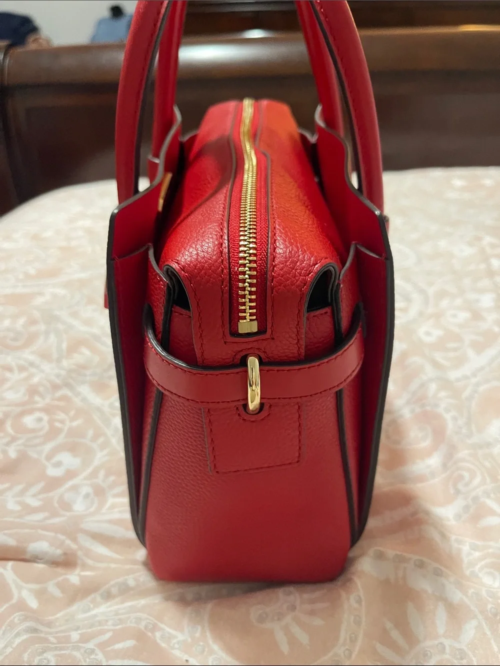Michael Kors Red Pebbled Leather Satchel with Gold Hardware